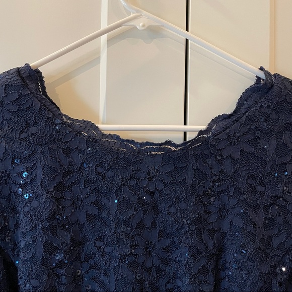 Navy Lace Floor Length Evening Formal Dress - Picture 2 of 6